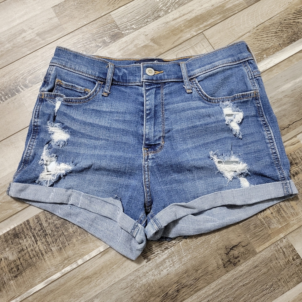 Hollister Distressed Denim High Rise Short Short Advanced Stretch Size 7/28